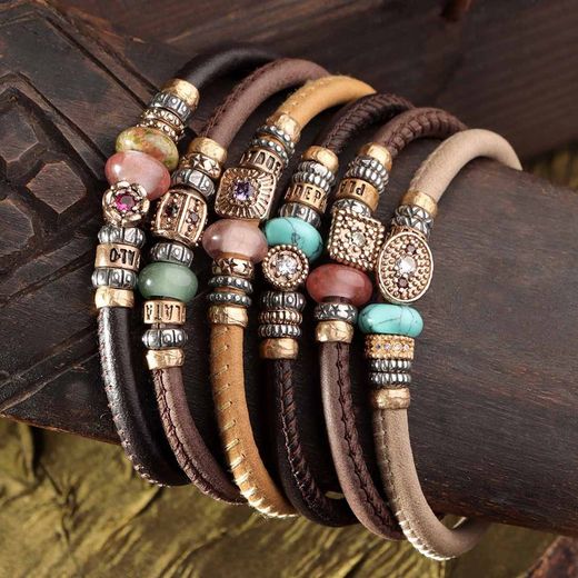 WB314X Pulsera Plata de Palo mujer en cuero y bronce
