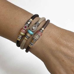WB317X Pulsera PLATADEPALO de cuero para mujer