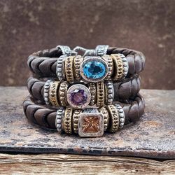 WB322A Pulsera Plata de Palo de cuero para mujer