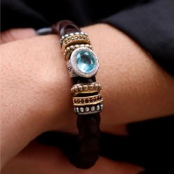 WB322A Pulsera Plata de Palo de cuero para mujer