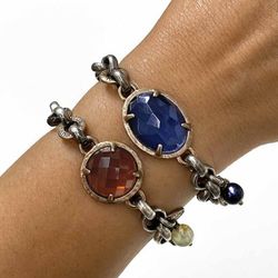 WB329X Pulsera Plata de Palo mujer cadena rolo color ámbar