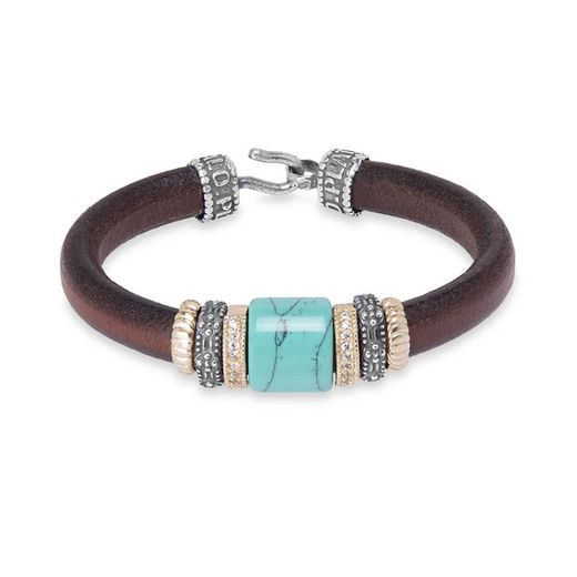 WB379X Pulsera PLATA DE PALO de cuero con resina azul color turquesa