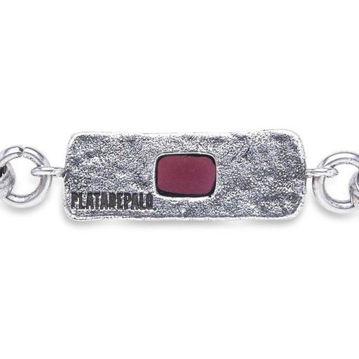 WB383X Pulsera Plata de Palo modelo Delia para mujer, chapa adornada con un cabujón de granate natural, añadiendo un toque de color y sofisticación a tu look
