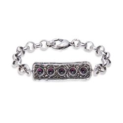 WB384X Pulsera Plata de Palo de mujer elegante y moderna con cinco cabujones granates naturales de 4 milímetros