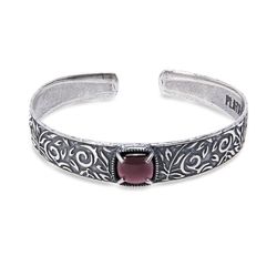 WB385X Pulsera PLATA DE PALO modelo Temis para mujer chapada en Plata 10 micras con cabujón central de granate natural de 10x10 milímetros.