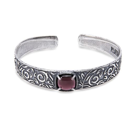 WB385X Pulsera PLATA DE PALO modelo Temis para mujer chapada en Plata 10 micras con cabujón central de granate natural de 10x10 milímetros.