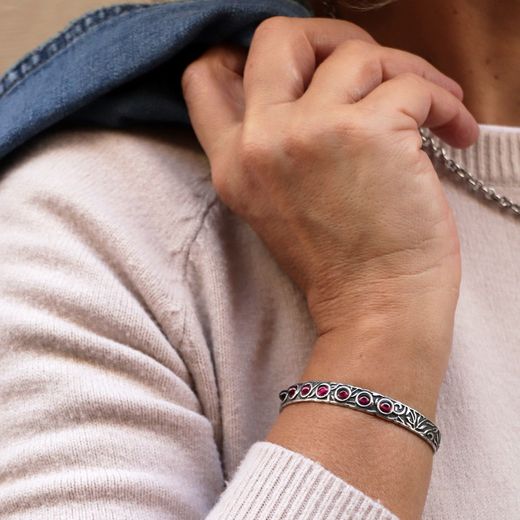 WB386X Pulsera modelo Gaia PLATA DE PALO para mujer con siete cabujones de granate natural de 4 milímetros