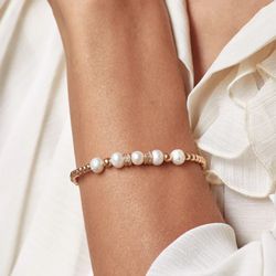 WB389X Pulsera Lyra Plata de Palo de perlas de agua dulce para mujer