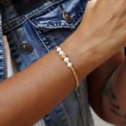 WB390X Pulsera Plata de Palo colección Rilda de perlas para mujer con cierre de mosquetón