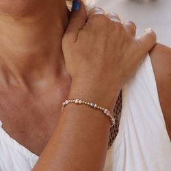 WB394X Pulsera Plata de palo Manaia de perlas rosas de agua dulce para mujer