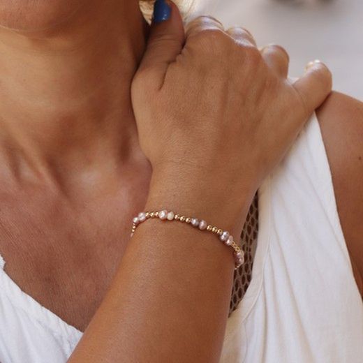 WB394X Pulsera Plata de palo Manaia de perlas rosas de agua dulce para mujer