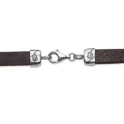 WB412X Pulsera Plata de Palo mujer doble de cuero plano marrón oscuro de 7 milímetros con eslabón de bronce con 2 circonitas blancas y cabujón color calcedonia