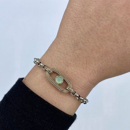 WB418X Pulsera Plata de Palo de mujer elegante y moderna, eslabón en bronce resaltado por un cabujón de calcedonia
