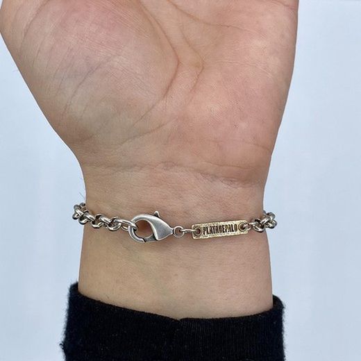 WB418X Pulsera Plata de Palo de mujer elegante y moderna, eslabón en bronce resaltado por un cabujón de calcedonia