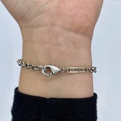WB419X Pulsera PLATA DE PALO mujer eslabón en bronce con cabujón color rosa, piezas de bronce, chapa de bronce identificativa de la marca y cierre de mosquetón