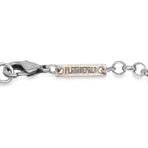 WB422X Pulsera PLATA DE PALO mujer eslabón en bronce con 3 circonitas blancas, piezas de bronce, chapa de bronce identificativa de la marca y cierre de mosquetón
