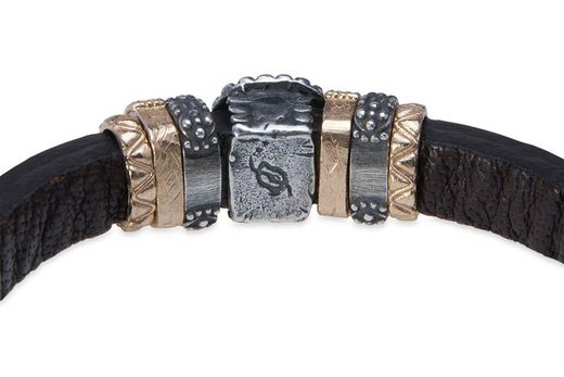 WB445X Pulsera Plata de Palo mujer de cuero con turquesa reconstituida colección Riven
