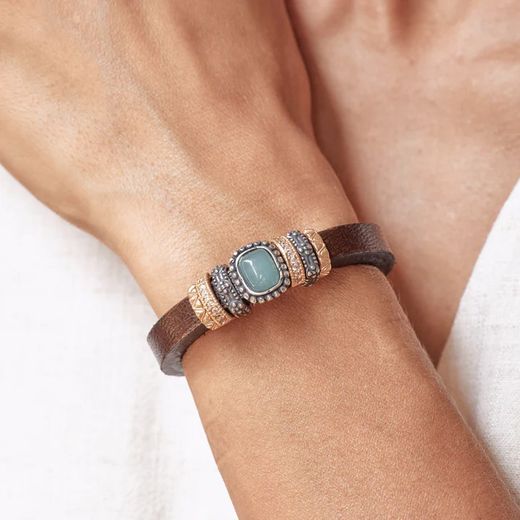 WB445X Pulsera Plata de Palo mujer de cuero con turquesa reconstituida colección Riven