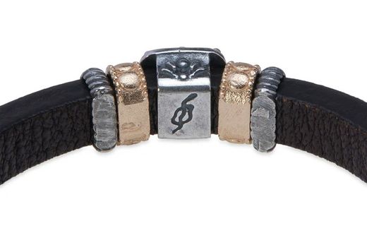 WB446X Pulsera Plata de palo de cuero con cuarzo fumé elegante y sofisticado