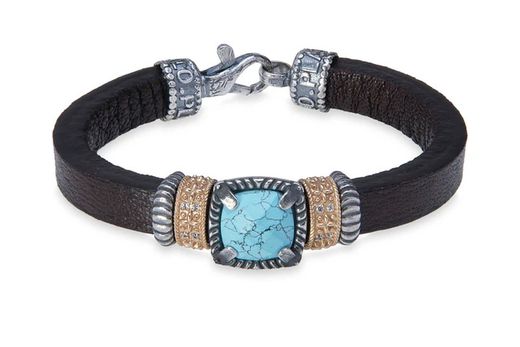WB447X Pulsera PLATA DE PALO mujer de cuero con calcedonia