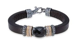 WB448X Pulsera Plata de Palo para mujer de cuero con cuarzo fumé oscuro elegante