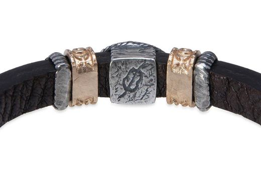 WB448X Pulsera Plata de Palo para mujer de cuero con cuarzo fumé oscuro elegante