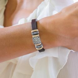 WB450X Pulsera Plata de Palo mujer de cuero con piezas en plata de ley, bronce y circonitas colección Cali