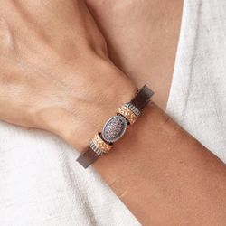 WB451X Pulsera Plata de Palo mujer de cuero con piezas de Plata 925 y circonitas modelo Fiora