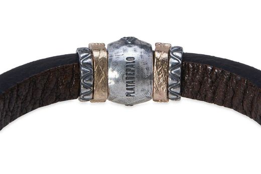 WB452X Pulsera Plata de Palo de cuero con piezas en plata de ley 925 y circonitas modelo Liora
