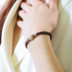 WB455X Pulsera PLATA DE PALO mujer de cuero con circonita blanca con elegantes piezas de plata