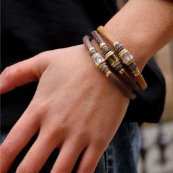WB457X Pulsera Plata de Palo de mujer en cuero con circonita blanca y cierre de mosquetón