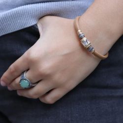 WB457X Pulsera Plata de Palo de mujer en cuero con circonita blanca y cierre de mosquetón