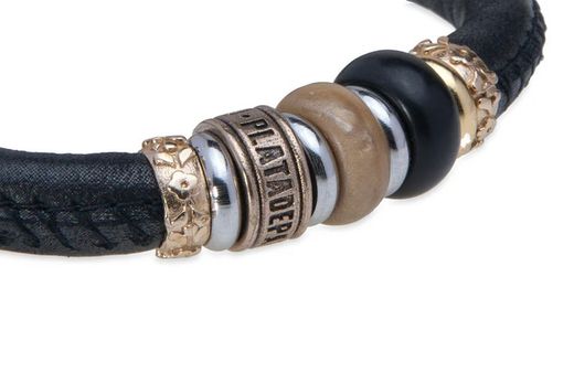 WB459X Pulsera Plata de Palo mujer de cuero con resinas marrón y negro diseño elegante y contemporáneo