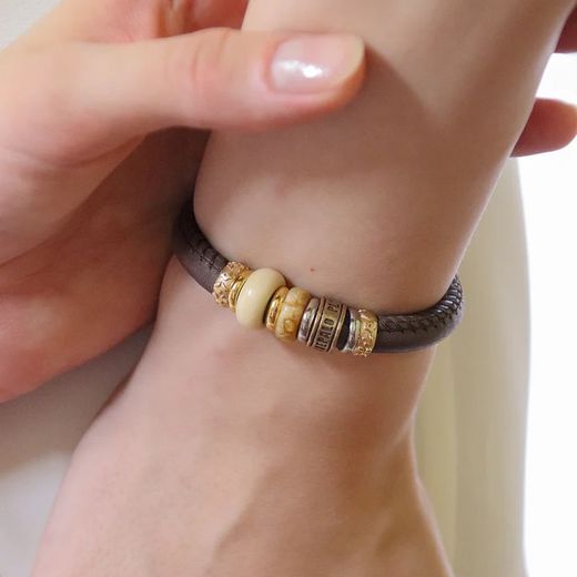 WB460X Pulsera Plata de Palo mujer de cuero con resinas marrón y beige sofisticada y elegante