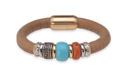 WB462X Pulsera PLATA DE PALO mujer de cuero con resinas azul y naranja ideal para cualquier evento