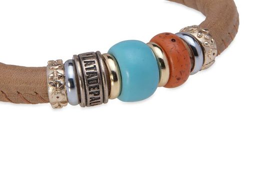 WB462X Pulsera PLATA DE PALO mujer de cuero con resinas azul y naranja ideal para cualquier evento