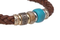 WB463X Pulsera Plata de Palo de cuero trenzado con resinas marrón y azul contraste y dinamismo