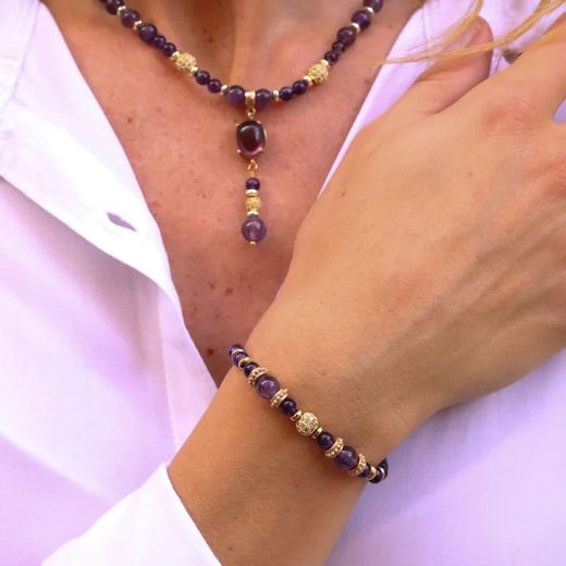 WB465A-1 Pulsera PLATA DE PALO mujer de bronce, amatista y circonitas colección Alime diseño tierno y suave