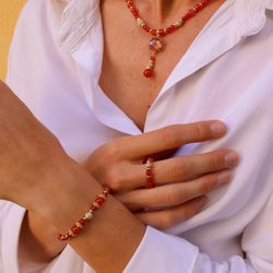 WB465O-1 Pulsera Plata de Palo de bronce, cornalina y circonitas colección Mina que te da energía y vitalidad