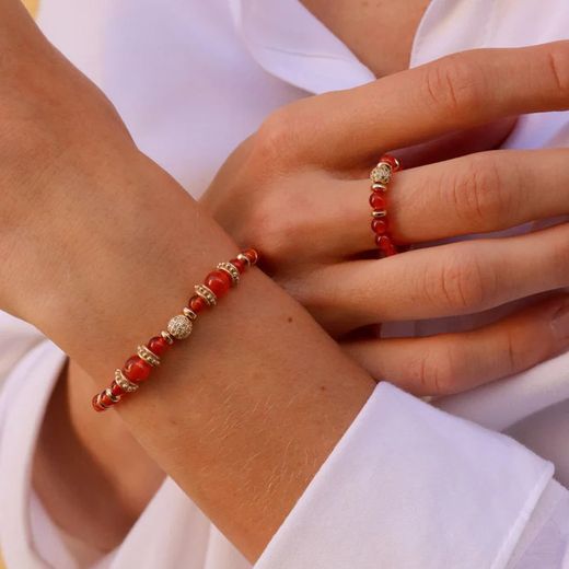 WB465O-1 Pulsera Plata de Palo de bronce, cornalina y circonitas colección Mina que te da energía y vitalidad