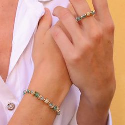 WB465V-1 Pulsera PLATA DE PALO de bronce, ágata y circonitas modelo Yulai elegante y con personalidad