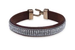 WB467X Pulsera PLATA DE PALO de cuero con pasamanería plateada modelo Zinnia ligera y versátil