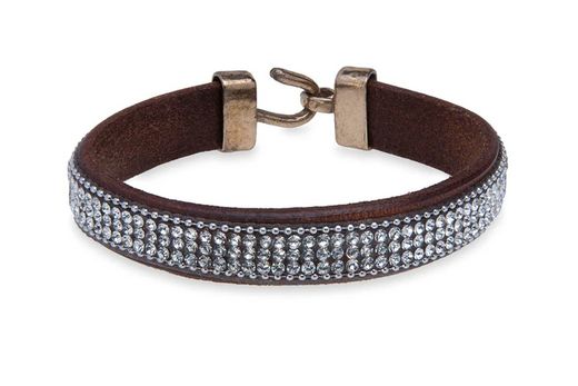 WB467X Pulsera PLATA DE PALO de cuero con pasamanería plateada modelo Zinnia ligera y versátil