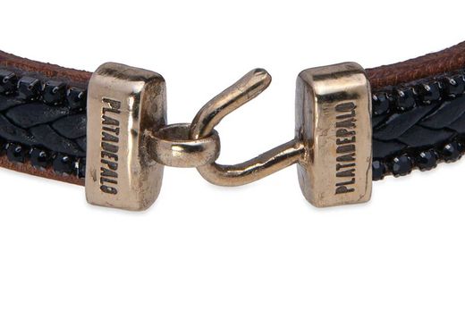 WB468X Pulsera Plata de Palo elaborada en cuero con pasamanería negra modelo Mylen versátil y atemporal