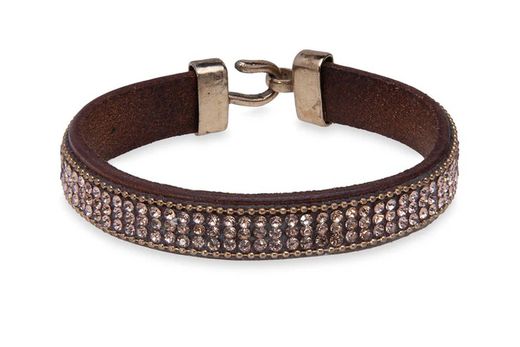 WB469X Pulsera Plata de Palo de cuero con pasamanería marrón colección Zyra