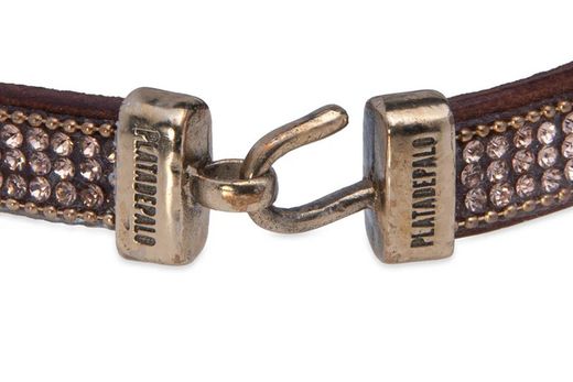 WB469X Pulsera Plata de Palo de cuero con pasamanería marrón colección Zyra