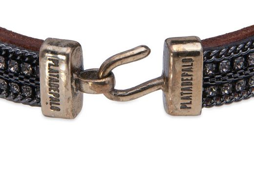 WB470X Pulsera Plata de Palo elaborada en cuero con pasamanería negra modelo Oris que resalta tu estilo único