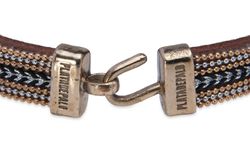 WB471X Pulsera Plata de Palo unisex de cuero con pasamanería negra y marrón cierre en bronce de gancho