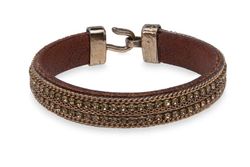 WB473X Pulsera PLATA DE PALO de cuero con pasamanería marrón colección Jasira