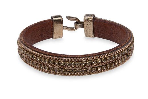 WB473X Pulsera PLATA DE PALO de cuero con pasamanería marrón colección Jasira